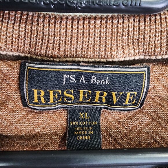 Mens Brown JoS. A. Bank Reserve Pullover Sweater Herringbone Cotton Silk Size XL - Picture 3 of 7